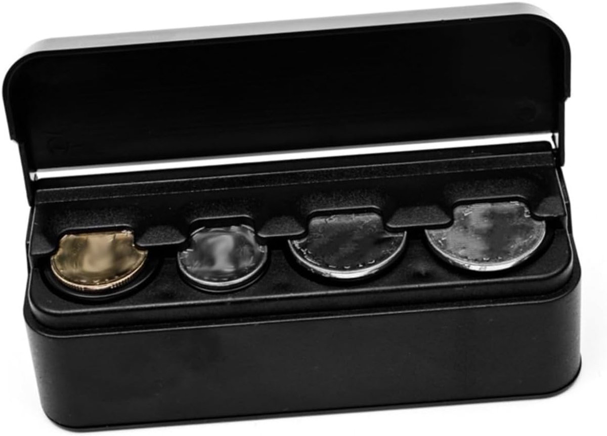 Muntenopbergbox van kunststof voor auto, boordapparaat, euro, muntdispenser, opbergdoos voor munten, portemonnee, muntenopbergkoffer, zwart
