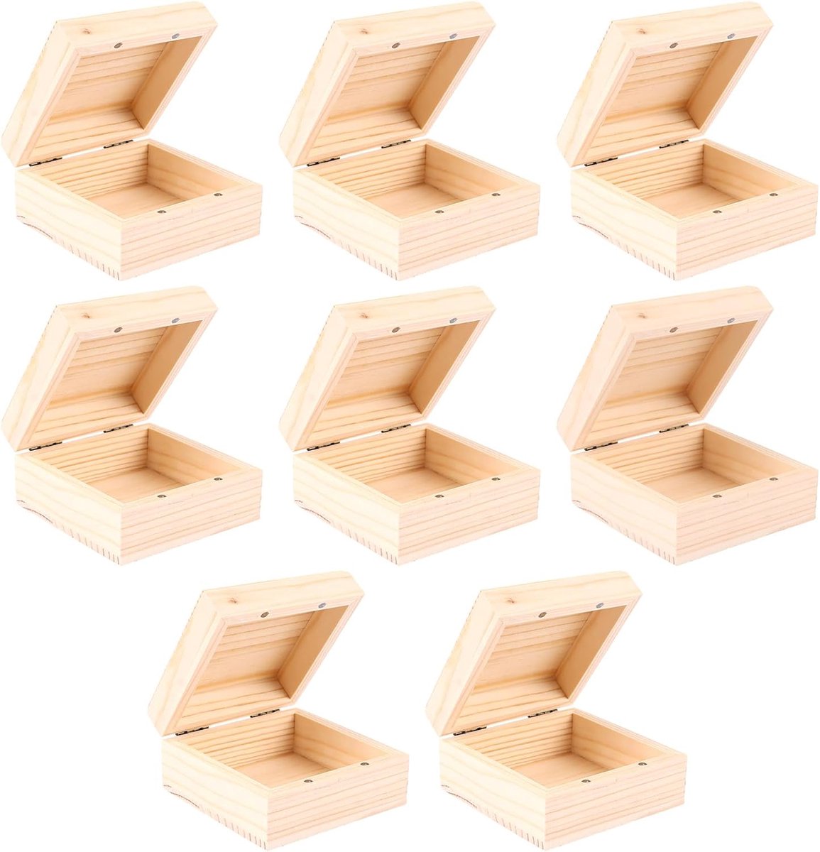8 stuks houten kisten met deksel, kleine houten kist met magneet van grenenhout, 9 x 9 x 5 cm, houten kist klein met klapdeksel