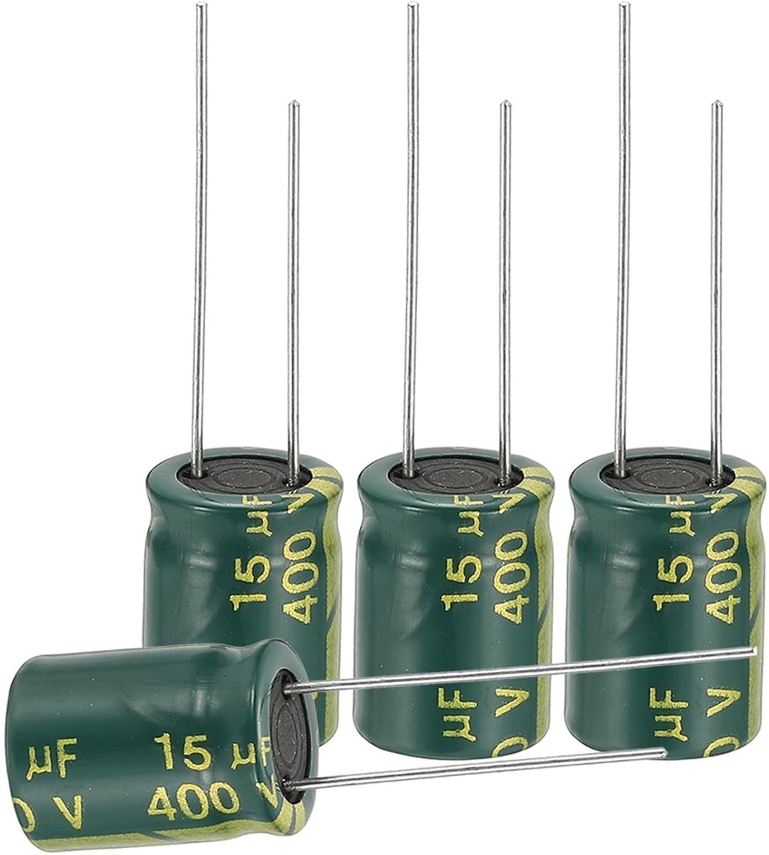 Elektrolytcondensator, hoogfrequentie, 15UF, 400 V, met aluminium radiale aansluitdraden, 10 x 13 mm, hoge rimpelstroom, lage impedantie, 12 stuks