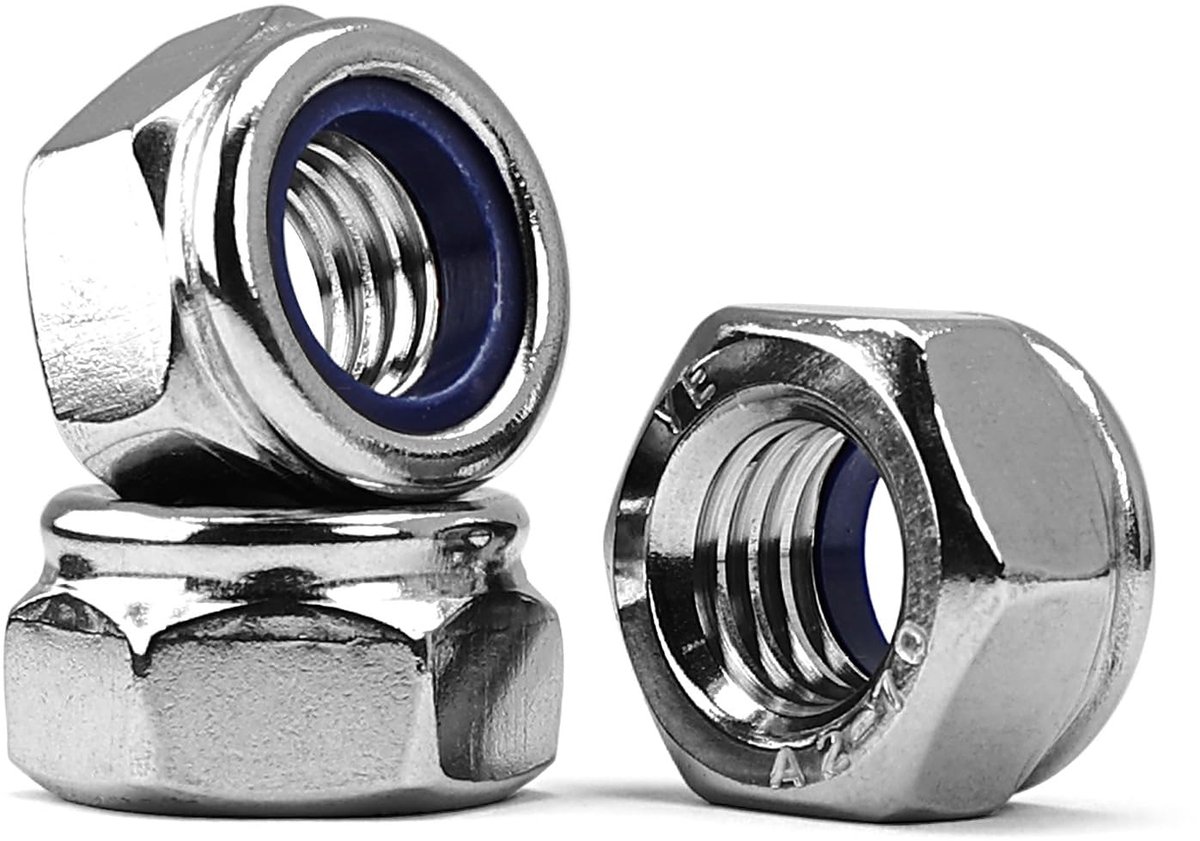 zelfborgende moeren, roestvrij staal A2 V2A 304 zeskantmoer, remmoer van nylon DIN985 (100 stuks)