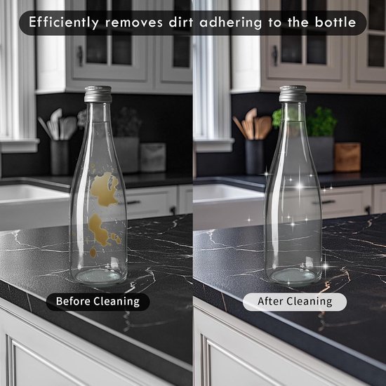 compatibel met SodaStream glazen flessen en kunststof flessen, 32 cm reinigingsborstel voor glazen karaf, sodaflessen, babyflessen, drinkflessen, reinigt krachtig (zwart) van compatibel — afbeelding 3
