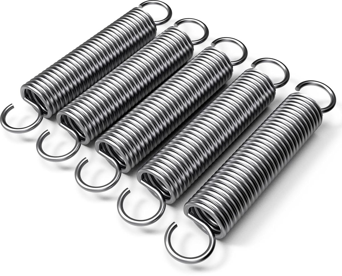 5 stuks trekveren met haken, spanveer, veer, roestvrij staal, terugtrekveer, stalen veer, spanveren met haken, 2,5 x 18 x 100 mm, trekveren, ogen, spiraalveer, metalen veer, spanveer voor