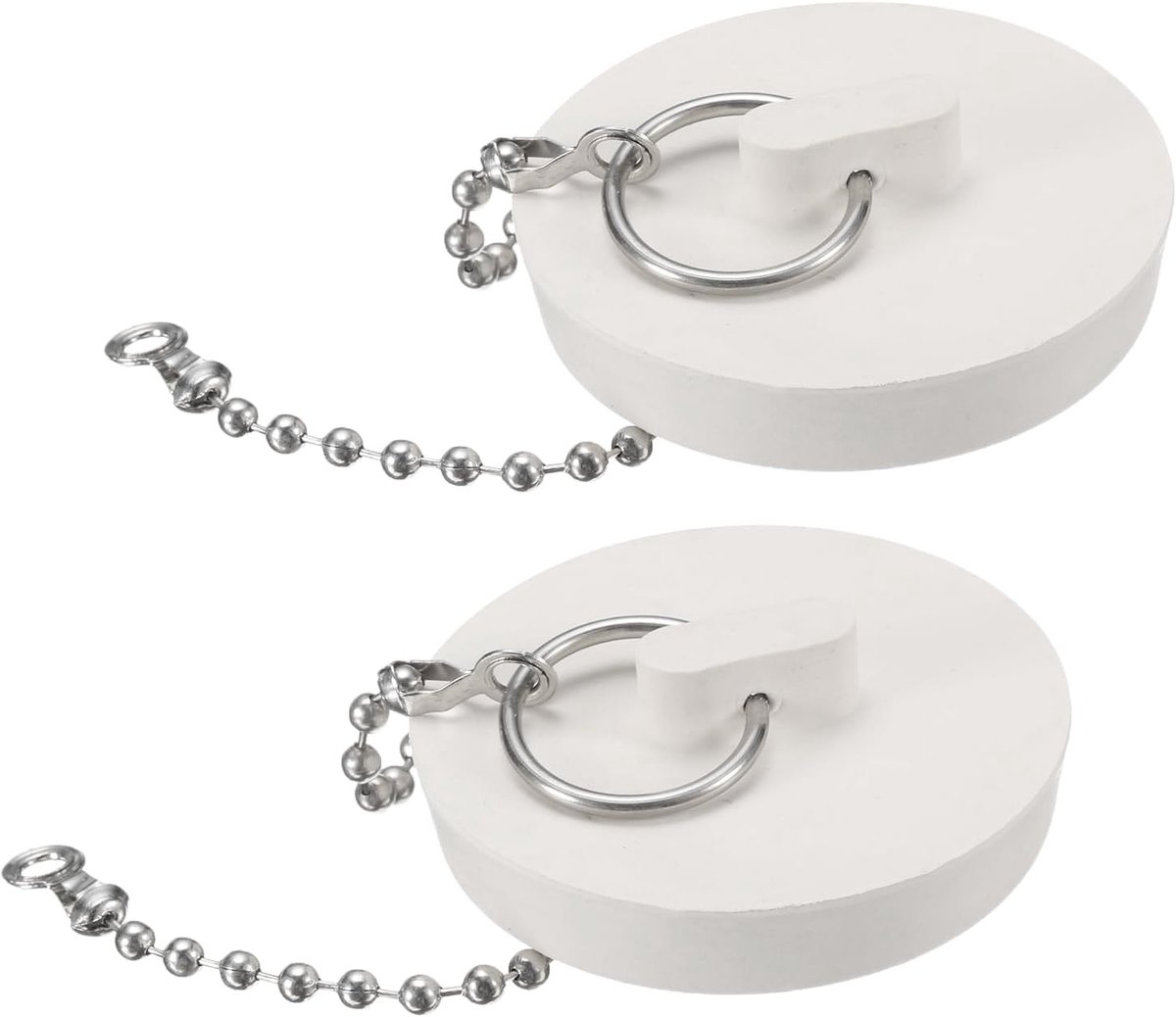 2 stuks rubberen sluitingen met ketting en hanger, badafvoerstop past voor 1 7/8 inch, rubberen spoelbakstop voor badkuip, keuken en badkamer, wit