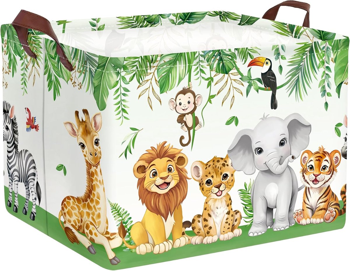 Jungle Dieren Opbergmand voor Ouders Organiseren Kinderen Speelgoed Kleding Grote Boom Jongens Meisjes Gift Speelgoed Doos Bin Wasmand voor Badkamer Douche, Leeuw, 36L