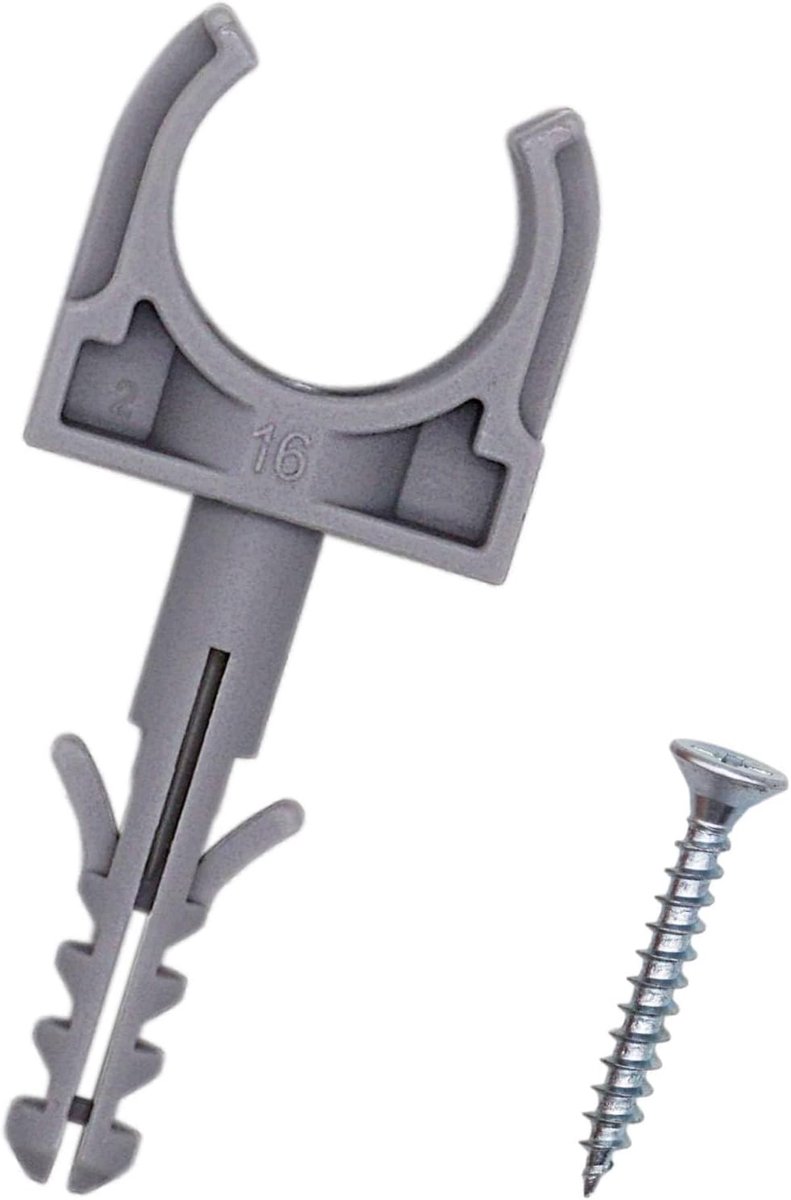 (40 stuks) kunststof clips en klemmen voor 16 mm buizen, U-type klemmen, haken, schroeven inbegrepen