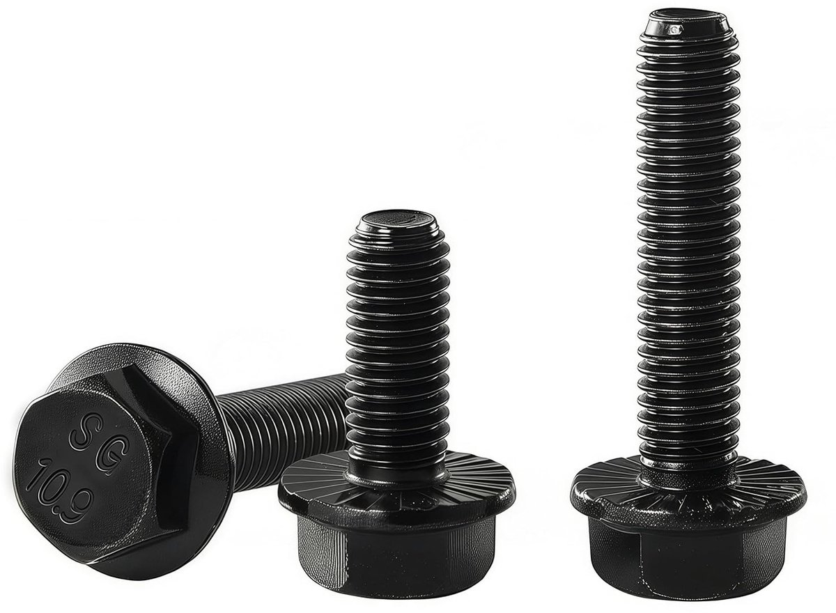 x 16mm Flensbouten M8-1,25 Koolstofstaal 10.9, DIN 6921, Zeskant met Flens, Zwart Verzinkt, Volledig Schroefdraad, 15 stuks