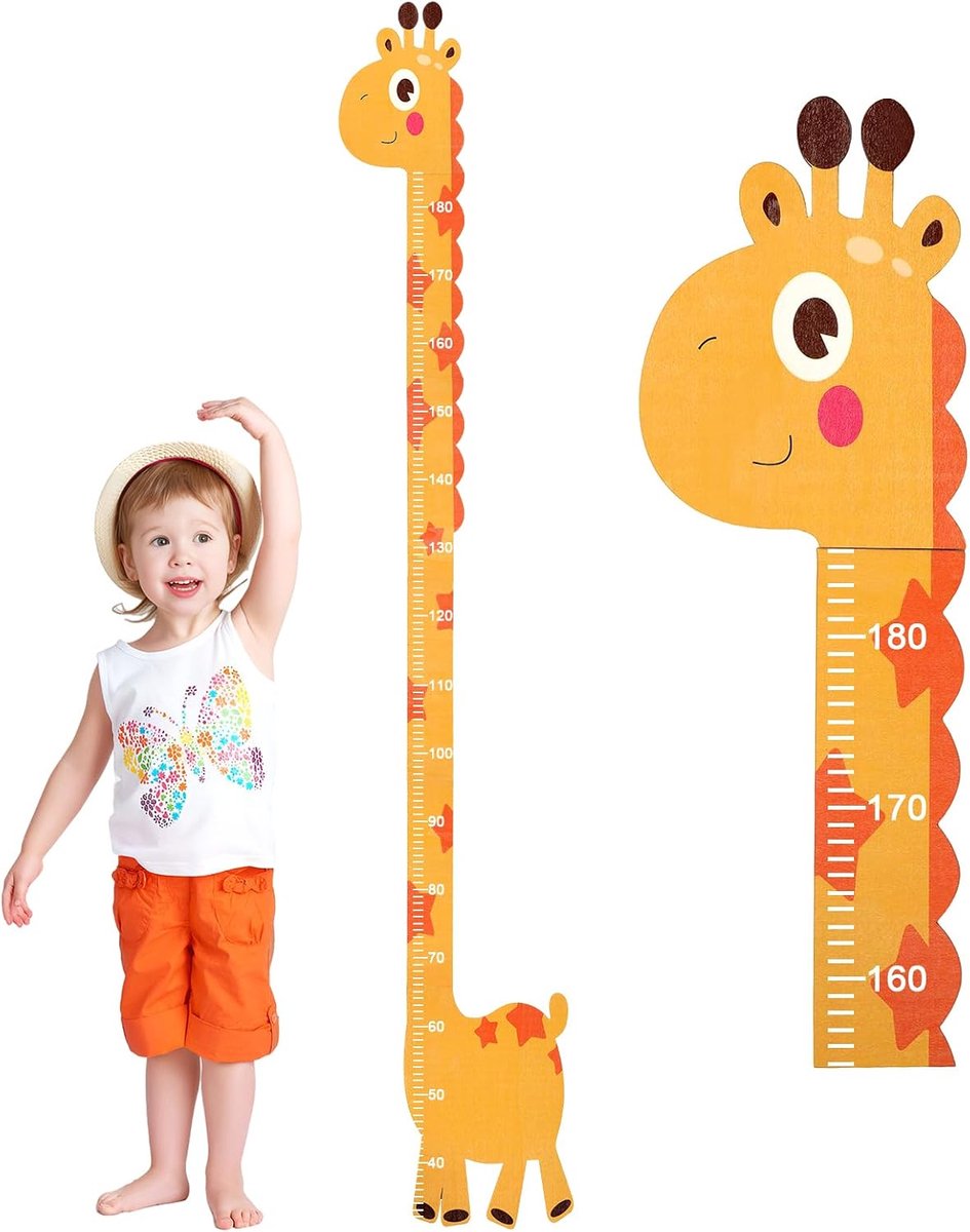 meetlat voor kinderen, met diermotief, 50-180 cm meetlatten, wanddecoratie voor baby- en peuterkamer, meetlijst als puzzel (geel)