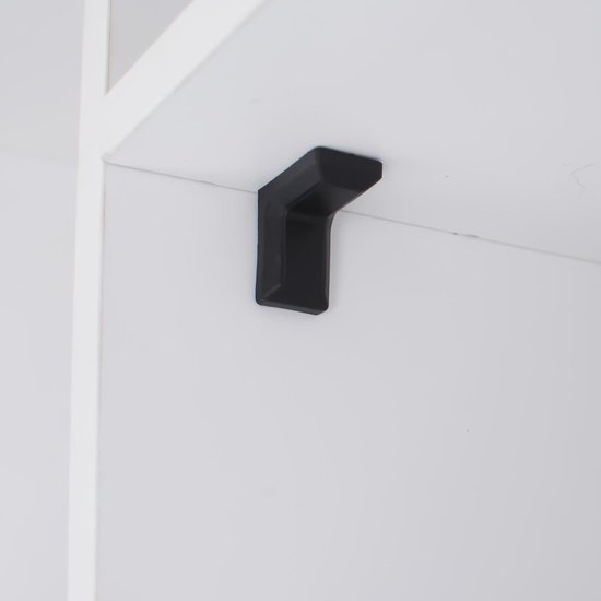 20 stuks kunststof hoekbeugels, zwart metaal L-vorm plankbeugel duurzame 90 graden haakse plank ondersteunt met schroeven voor meubels — afbeelding 4