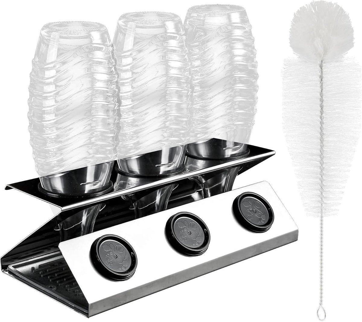 Flessenhouder voor SodaStream Crystal flessen, 3 vakken voor glazen flessen met druppelplaat van siliconen