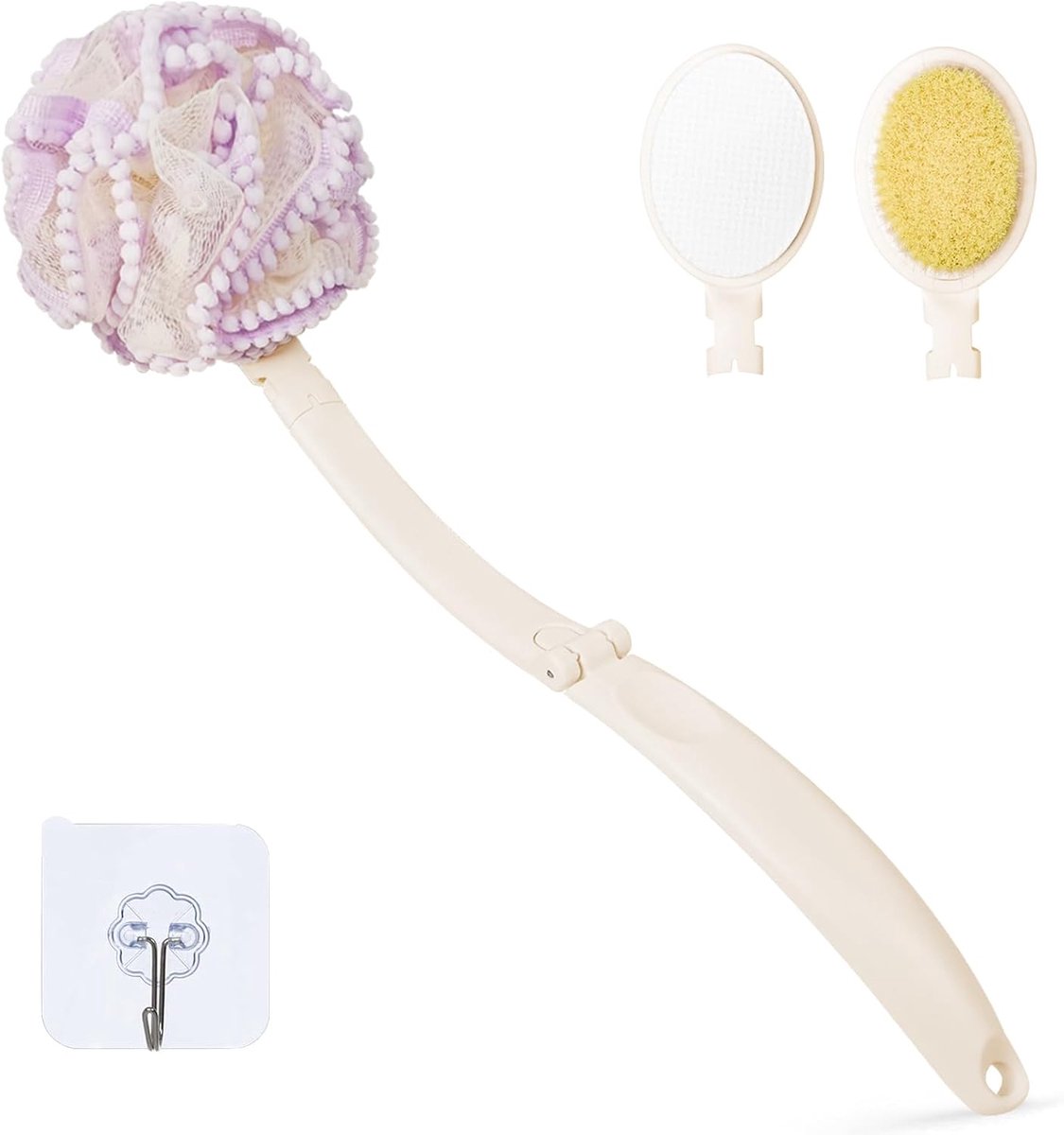 Applicator voor Rug, Lichaamsborstel Douchespons met Lange Steel 3-in-1 Badborstel Voor Vrouwen Mannen (Paars)