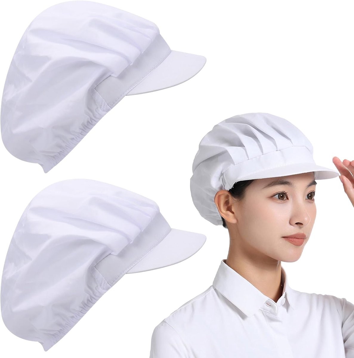 2 stuks elastische koksmuts voor vrouwen en mannen, verstelbare stofdichte werkmuts met rand, voor keuken en restaurant