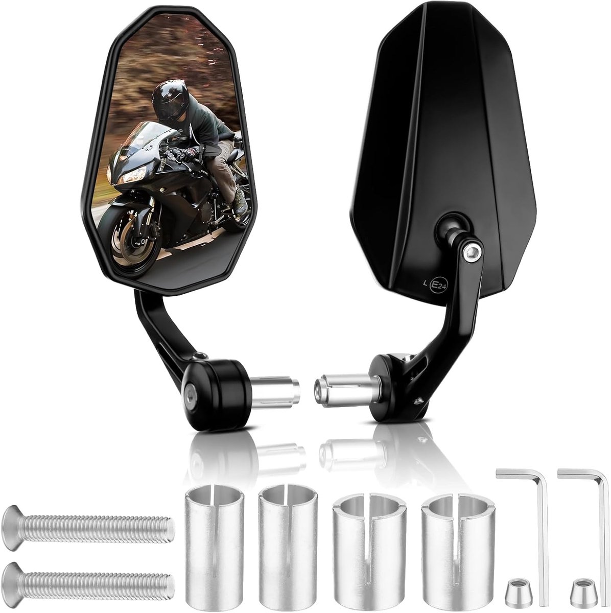 Motorfietsspiegel, E-getest, 360 graden draaibare stuurspiegel, universele motorspiegel, CNC-gefreesde aluminiumlegering, achteruitkijkspiegel, compatibel met scooters, ATV, 2 stuks