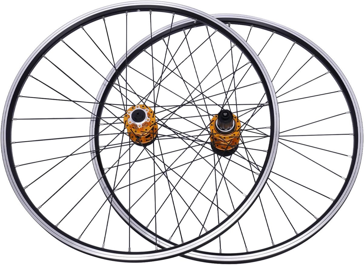 Wielset, 27,5 inch, mountainbike wielset, aluminium velg, mountainbike, loopwielset, schijfrem, snelspanner, voorwiel, achterwiel, met 7-12 versnellingen, goud