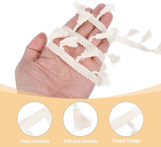 10 yards kwastjes, franjes, 4,5 cm kwastjes, franjes, kanten afwerkingsband, naaien, franjes, voor naaiwerk, woondecoratie, kleding, beddengoed, gordijnen, beige — afbeelding 2