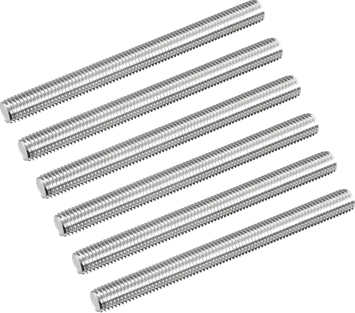 Draadstang compleet M12 x 140 mm schroefdraadstang 1,75 mm van roestvrij staal 304 rechtse schroefdraadstangen 6 stuks
