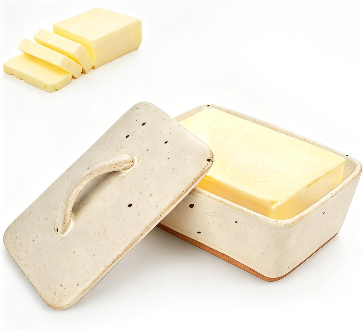 Botervloot, keramiek, met deksel, porselein, boterschaal voor 350 g boter, vintage, Europese boterbel met deksel, voor keuken en opslag, wit