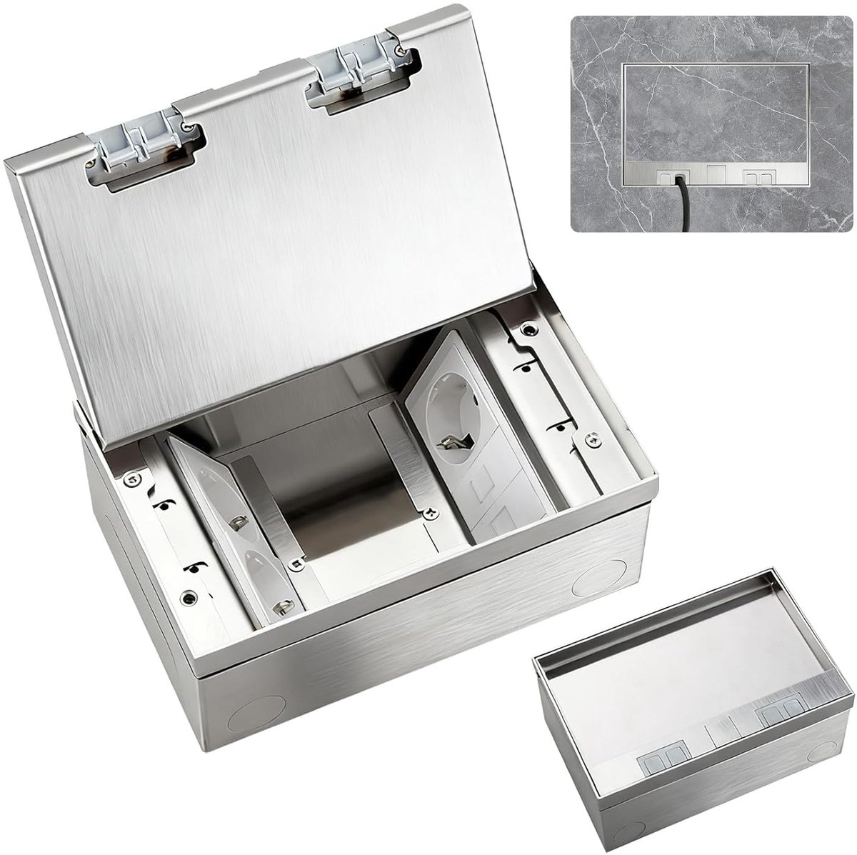 4000 W/16 A, waterdicht, roestvrij staal, inbouwstopcontact met 3 EU-stopcontacten + 2 RJ45, vloerstopcontact voor keuken, woonkamer, kantoor