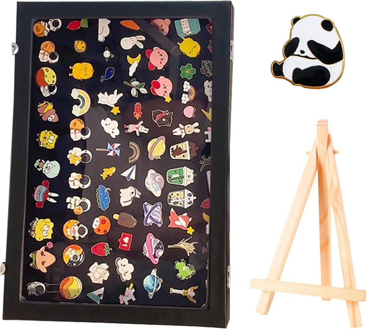 Display Case Voor Pin Badge Collectie: Houten Sluitbare Opslag Box met Clear Window, Zwarte Afsluitbare Display Case voor Borstpin Medaille Badge Sieraden