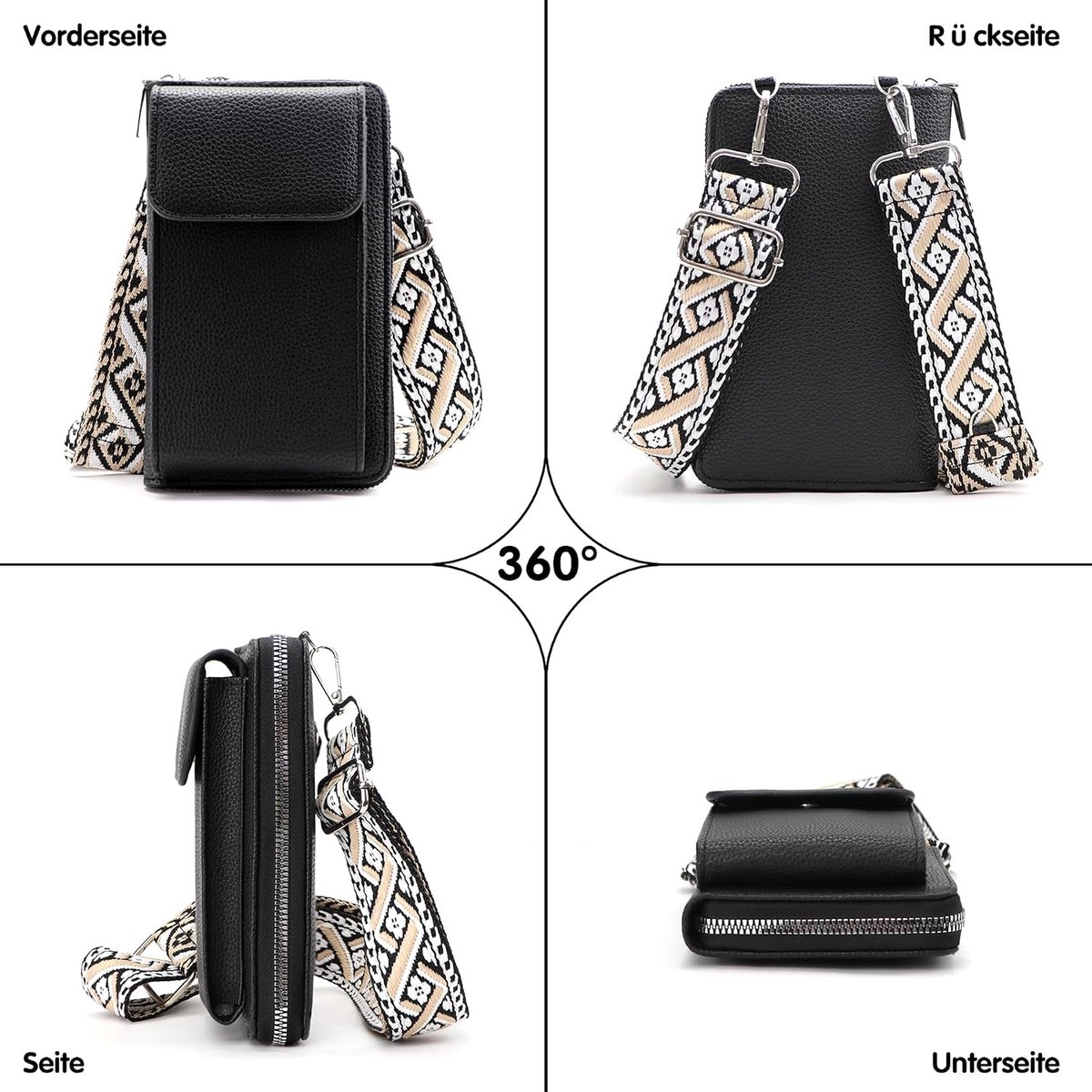 telefoontas, damestas met schouderriem met verstelbare schouderriem, telefoontas voor dames, portemonnee van PU-leer voor telefoon, 7 inch