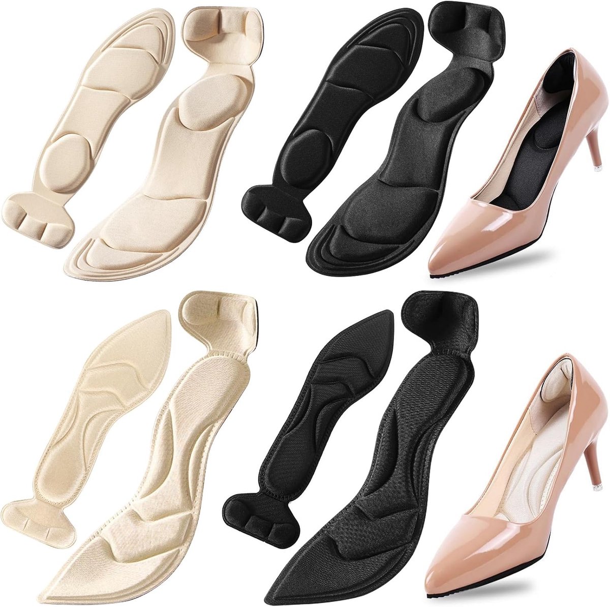 Schoeninlegzolen voor dames, hoge hakpads met hielbescherming, hielkussen voor te grote schoenen, hielkussens, inlegzolen, 8 stuks, schoenen, dames, hielvrienden, zelfklevende hielbescherming