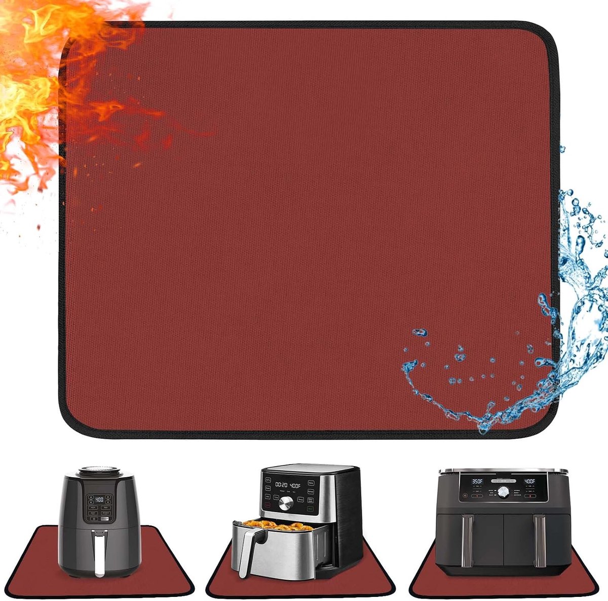 mat voor luchtfriteuse, 30 x 45 cm, rood | 550 °C hittebescherming, bescherming van het werkblad, antislip en waterdicht, vetafstotend en gemakkelijk te reinigen