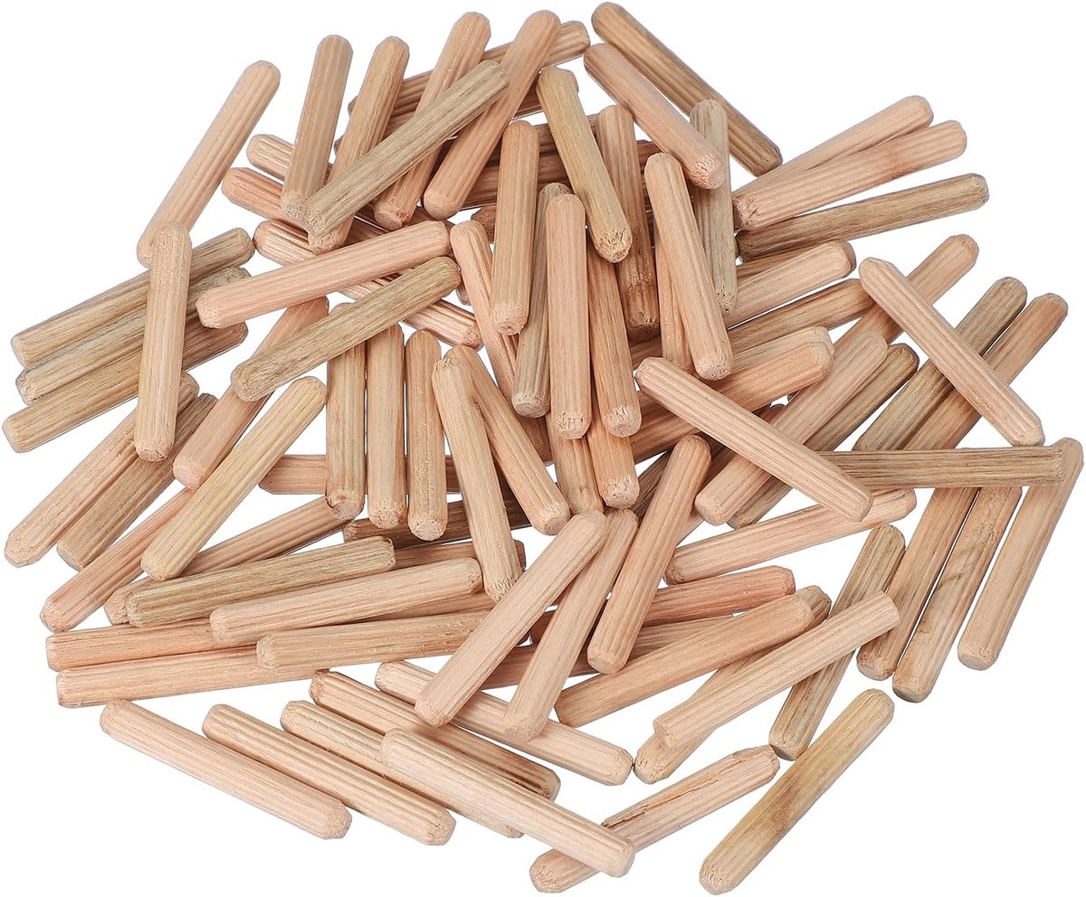 Houten deuvelpennen 1/4" x 1-9/16" (6mm x 40mm) Rechte deuvelstaven hout gegroefd deuvels staven voor ambachten meubels doe-het-zelf hardhout aantal 150