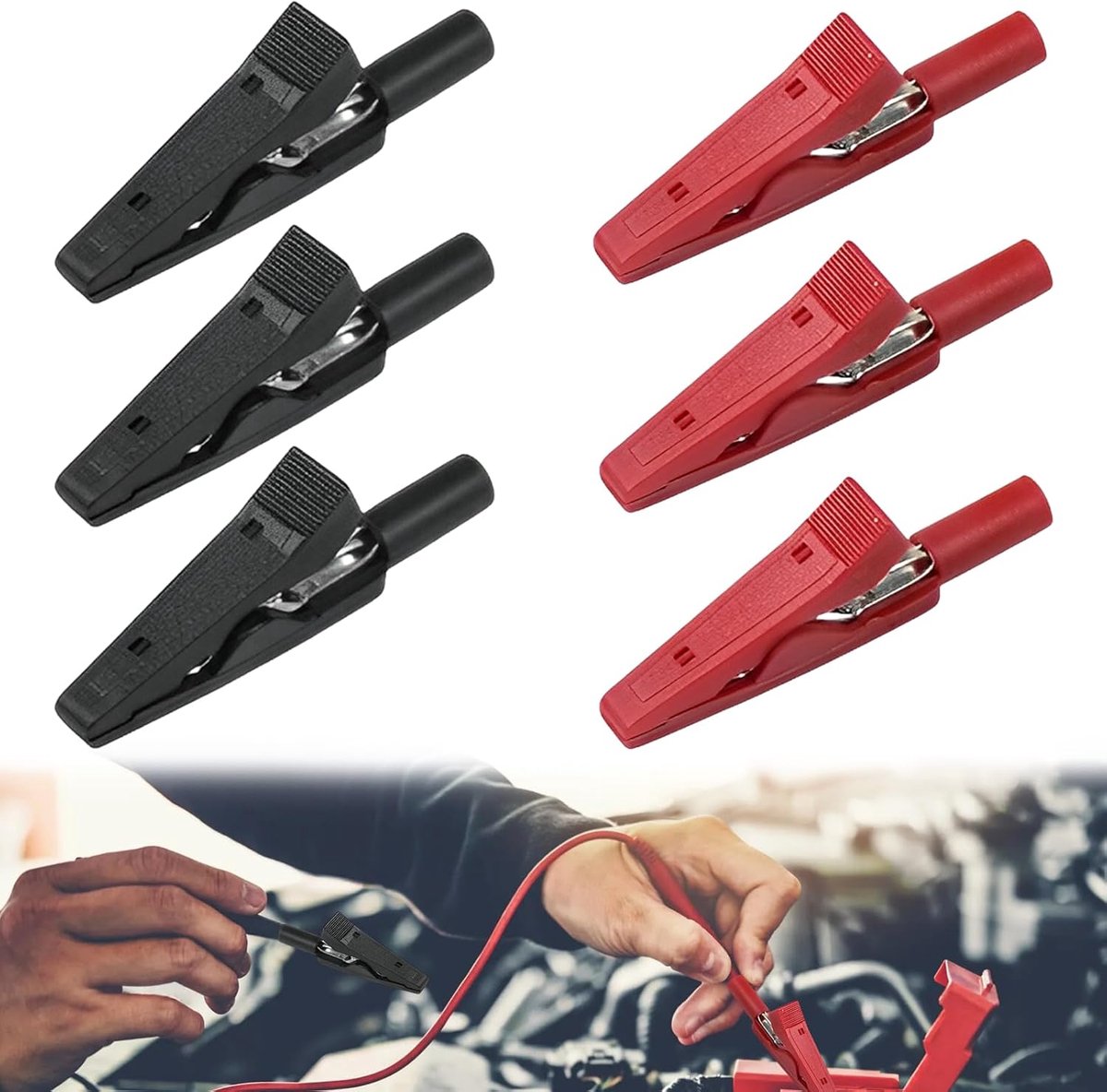 Set van 6 krokodillenklemmen, kleine isolerende klemmen, metalen klemmen voor 2 mm testsondes en banaanstekkers