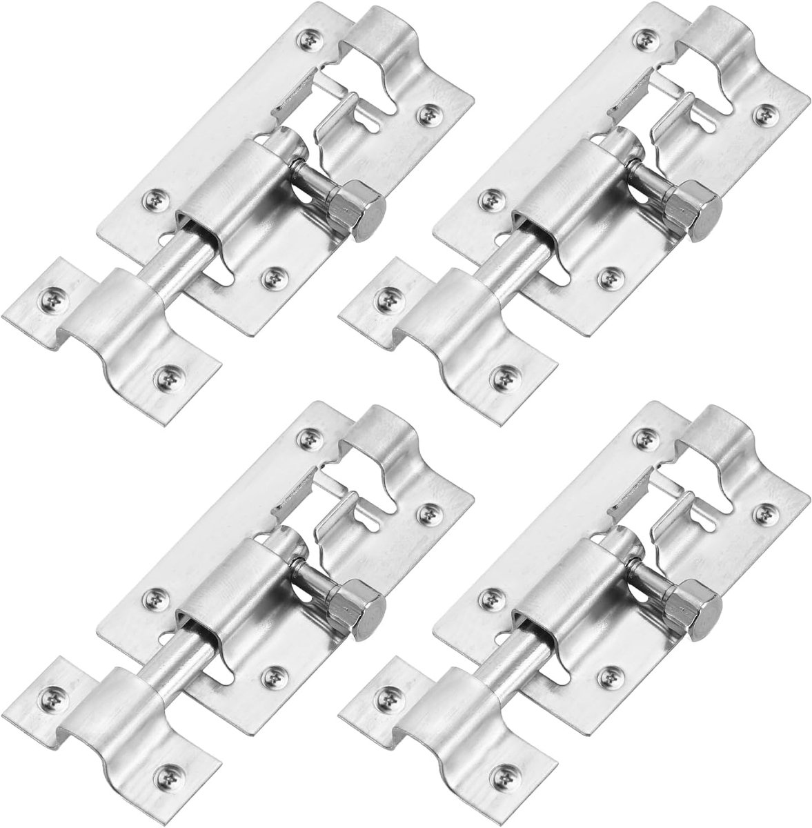 METERXITY Set van 4 vatboutvergrendeling, 6,9 cm roestvrijstalen schuifboutvergrendeling met schroeven, schuifsloten voor binnendeuren/ramen/kasten, verdikte sleutelloze toegangsdeurslot [zilver]
