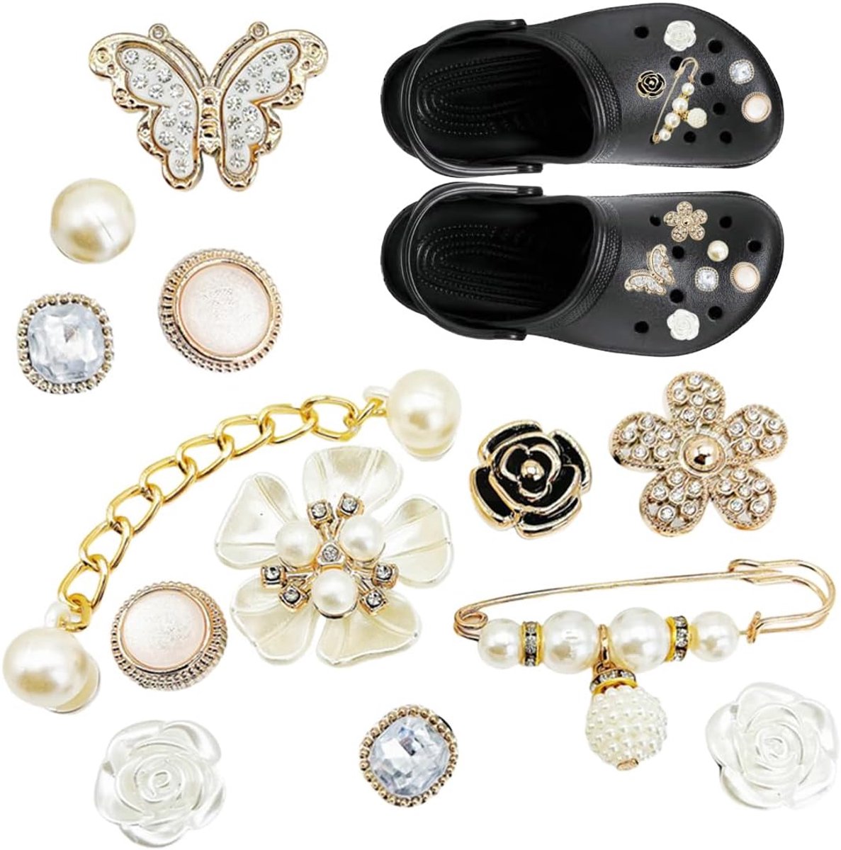 Bedels, glanzende schoenstekers, schoenstekers voor meisjes, schoenbedels met knoppen, hangers dames meisjes clogs sandalen DIY schoensieraad, voor clogs en schoenen, S, Metaal