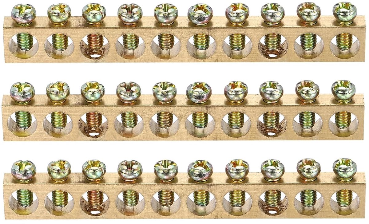 3 stuks terminal-aardingsstrips, 10 posities schroefmessing terminal-aardingsstrip, M4 schroefblokbarrière messing met montagebeugel voor elektrische apparaten