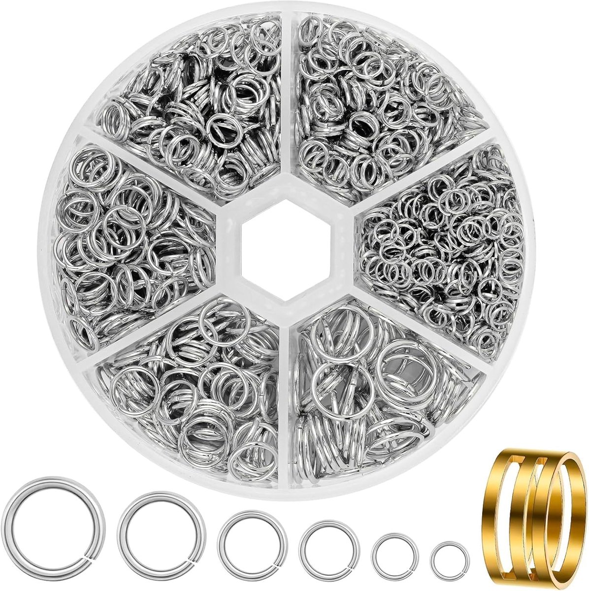roestvrijstalen buigringen, zilverkleurig, 3-8 mm, splitringen voor het maken van sieraden, 1050-delige metalen buigringenset, reparatie van kettingringen, doe-het-zelf buigringen voor