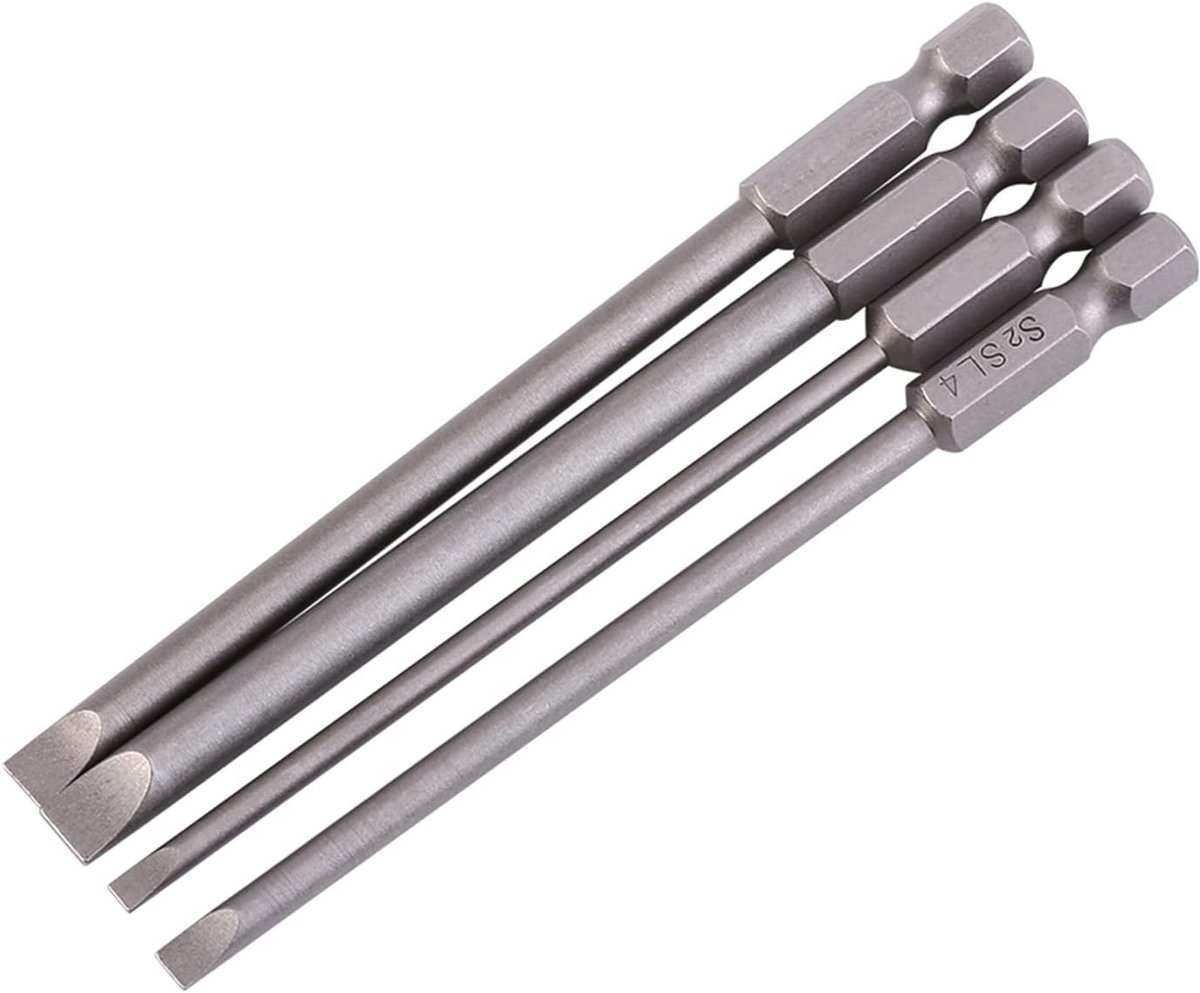Veiyi 4 stuks sleufbitset, lang, magnetisch, lange bitset, 3-6 mm, lange bits voor onderhoud, techniek