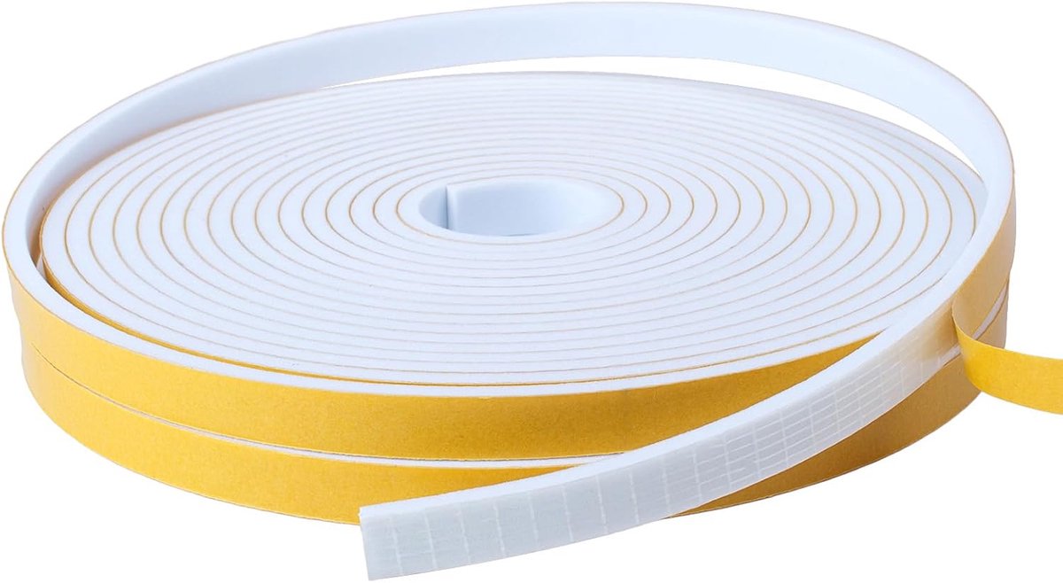 Tochtstrip voor deur en raam, 2 rollen 6 mm (B) x 3 mm (D) zelfklevende tochtwerende schuimband, zelfklevende weerstripping afdichtingstape, totaal 20 m lang, wit