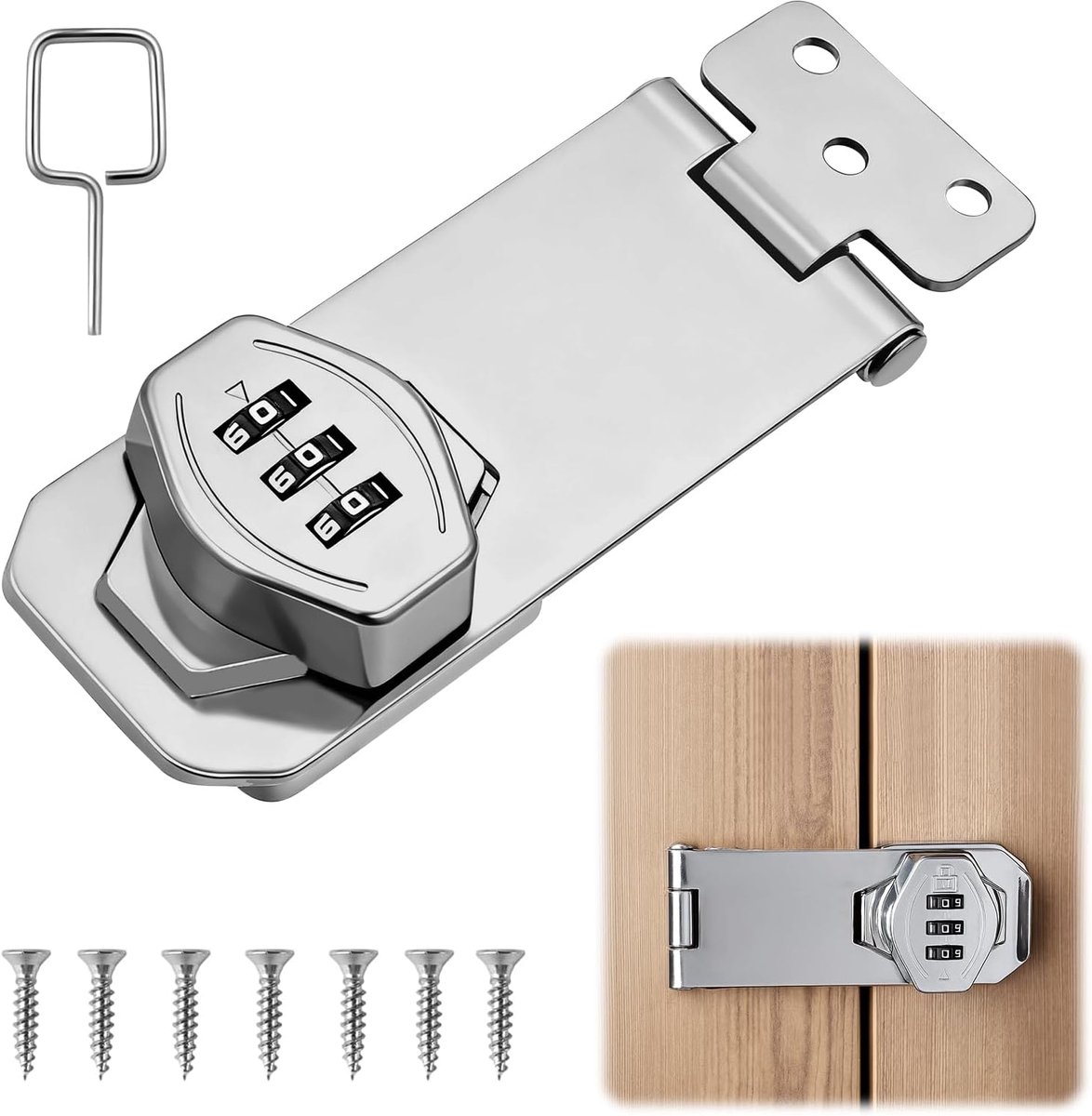 Sloten met combinatie, slot met mechanische cijfercombinatie, kastslot met cijfercombinatie voor deuren, kasten, ramen, buitengarages, tuinen (zilver)