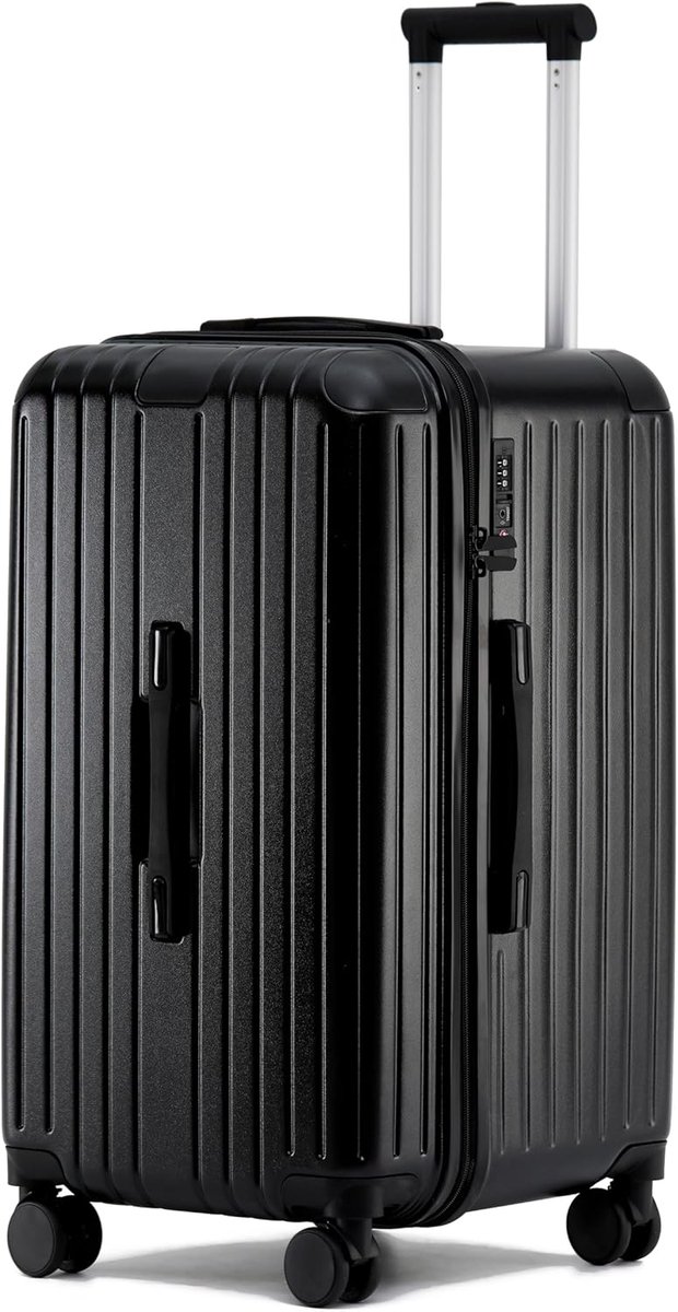 22 Inch Zwarte Koffer - Robuuste PC+ABS Cabine Koffer met TSA-goedgekeurd Slot en Drinkfles Houder - Duurzaam en Praktisch