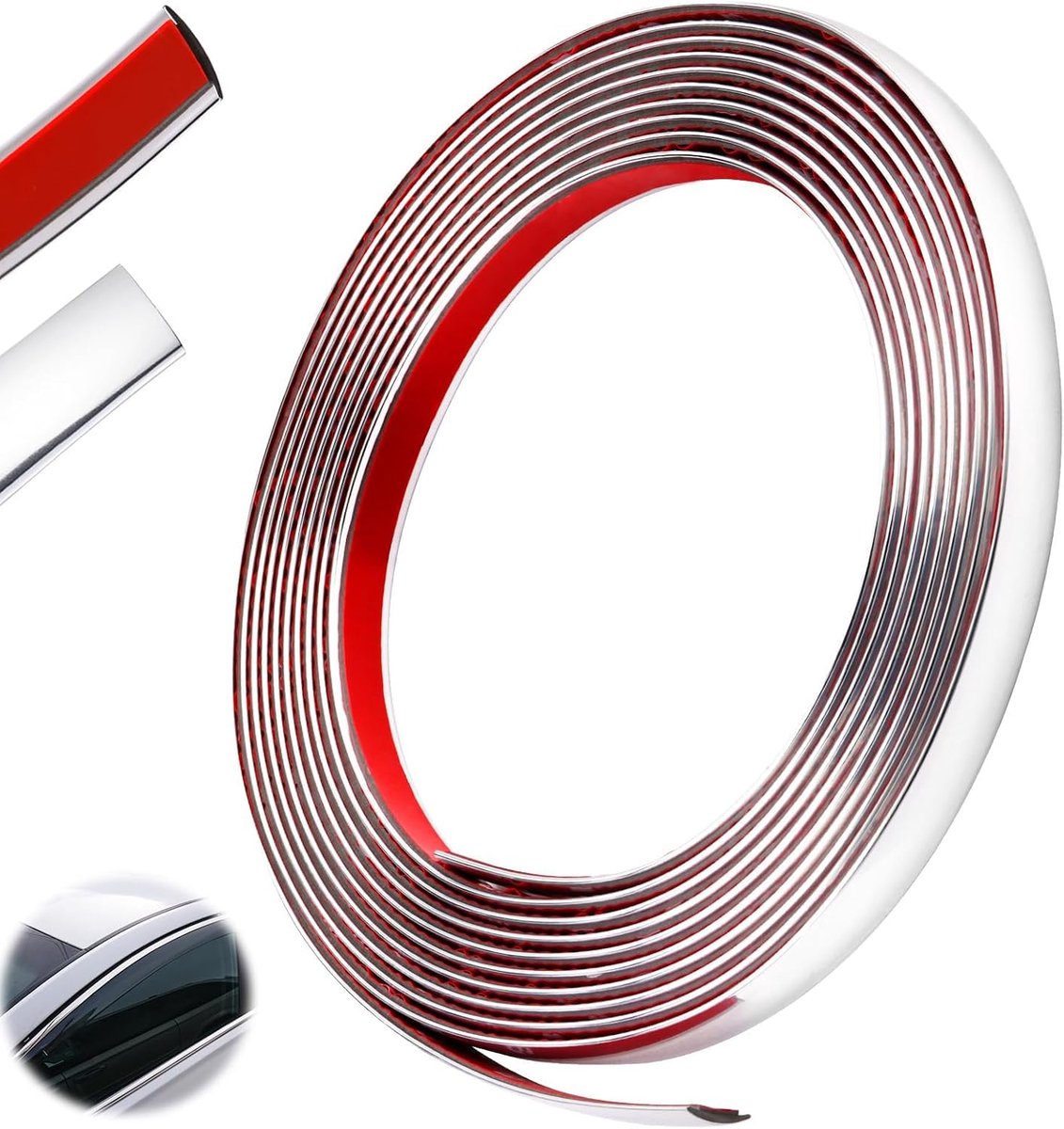 21 mm x 5 m sierlijsten, zelfklevend voor chroom, wandlijsten, zelfklevende lijsten, veelzijdige sierlijsten, muur, zilver, universele chromen sierlijst voor auto, carrosserie, raam, buitendecoratie