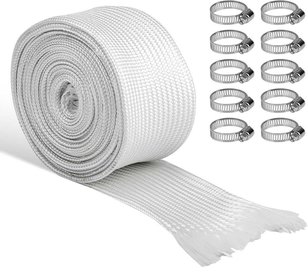300 cm afvoerbuis voor stroomgenerator, 25 mm hittebestendige standkachel slang, hoge TEMP glasvezelhuls voor noodstroomaggregat afvoerbuis standkachel met 10 clips, isolatie hittebeschermingsslang