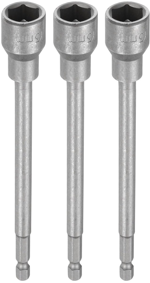 3-delig stel steeksleutels, 13mm dopsleutelset met kernboorbits, 1/4 inch zeskantschacht 150mm extra lang magnetisch staal, boutenset voor boor, accuschroevendraaier
