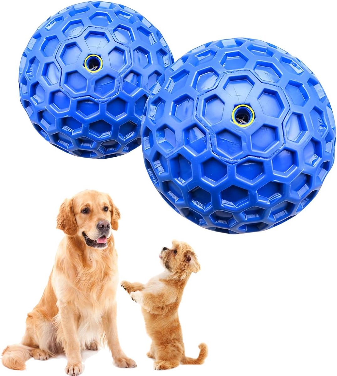 Piepbal voor honden, onverwoestbaar kauwspeelgoed voor agressieve kauwers, interactieve bal tegen verveling en voor tandverzorging (blauw, 80 mm)