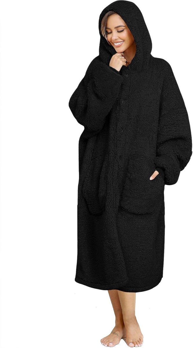 hoodiedeken voor dames en heren, superwarme en knusse grote draagbare deken met capuchon voor thuis, dikke losse pluche jassen
