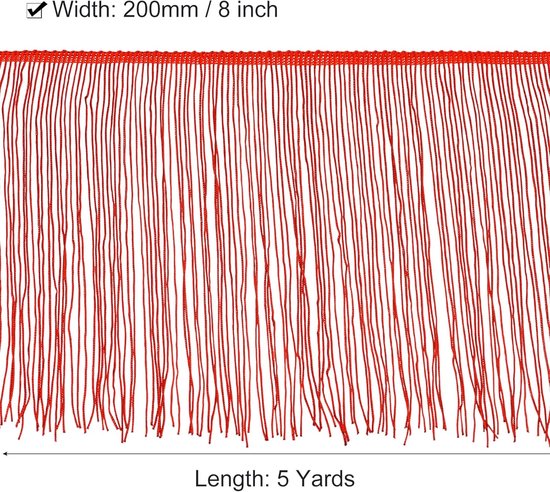 4,5 m 20 cm kettingfranjes, kwastjes, naaiband, polyester, franjesband voor doe-het-zelf naaien, handwerk, kleding, lampenkap, decoratie, rood — afbeelding 5