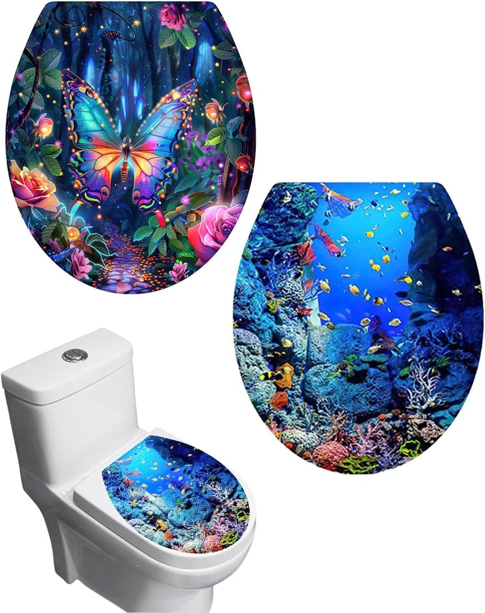 Toiletbrilstickers, badkamerdecoratie, duurzaam en praktisch, toiletaccessoires, stickers voor toiletdeksel (vlinder zeewereld)