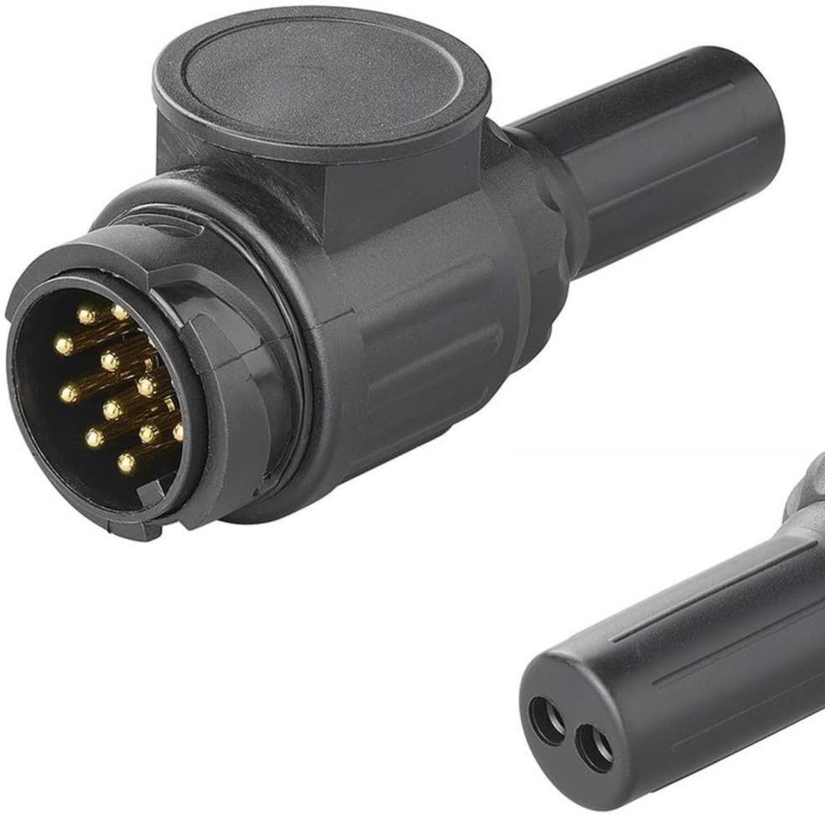 13-polig PVC Type Jaeger met 2-gats-tuile – Robuuste aanhangerstekker voor 12V voertuigen | Schroefaansluiting met rubberen afdichting | Caravan & aanhanger accessoires