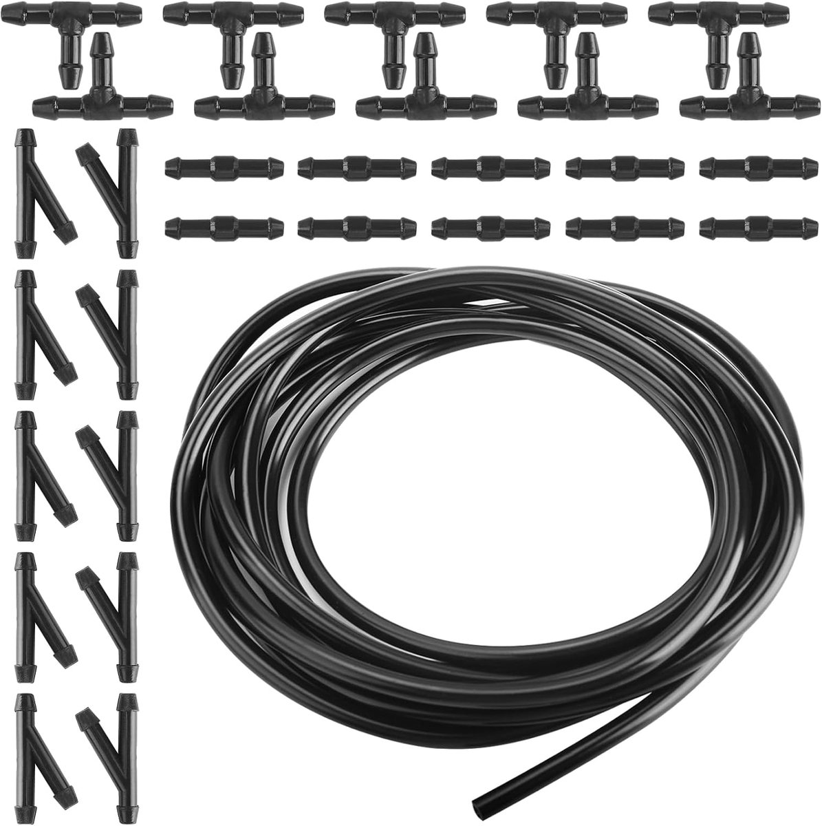autoruitensproeierslangset, 30 stuks Y/I/T-type connectoren, 4 m waspijp voor waterpomp en sproeiers, compatibel met de meeste voertuigen