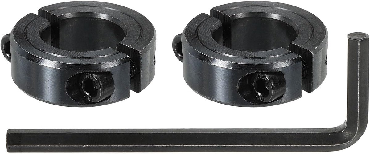 Boring 25 mm dubbele splijtschachtkraag 45 mm buitendiameter 15 mm dikte koolstofstalen spanring klemstijl met schroefdraadstift en zeskantsleutel (zwart, verpakking van 2)