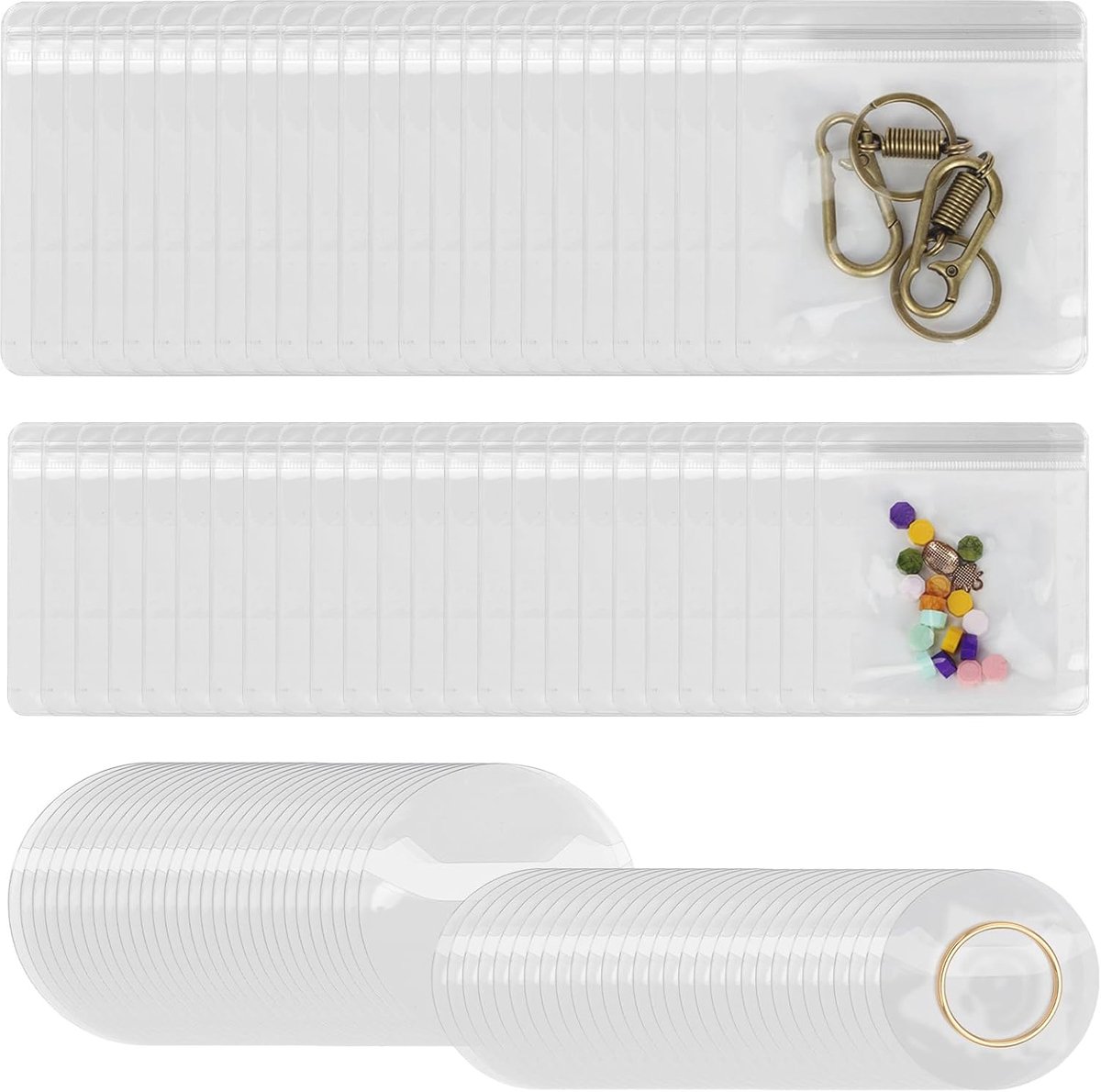 100 stuks 0,48 mm, 0,4 mm dikte ronde en vierkante zelfklevende cellofaanzakken, zelfklevende transparante cellofaan, afsluitbare PVC-polyzakken, doorzichtige verpakkingszakken voor sieraden