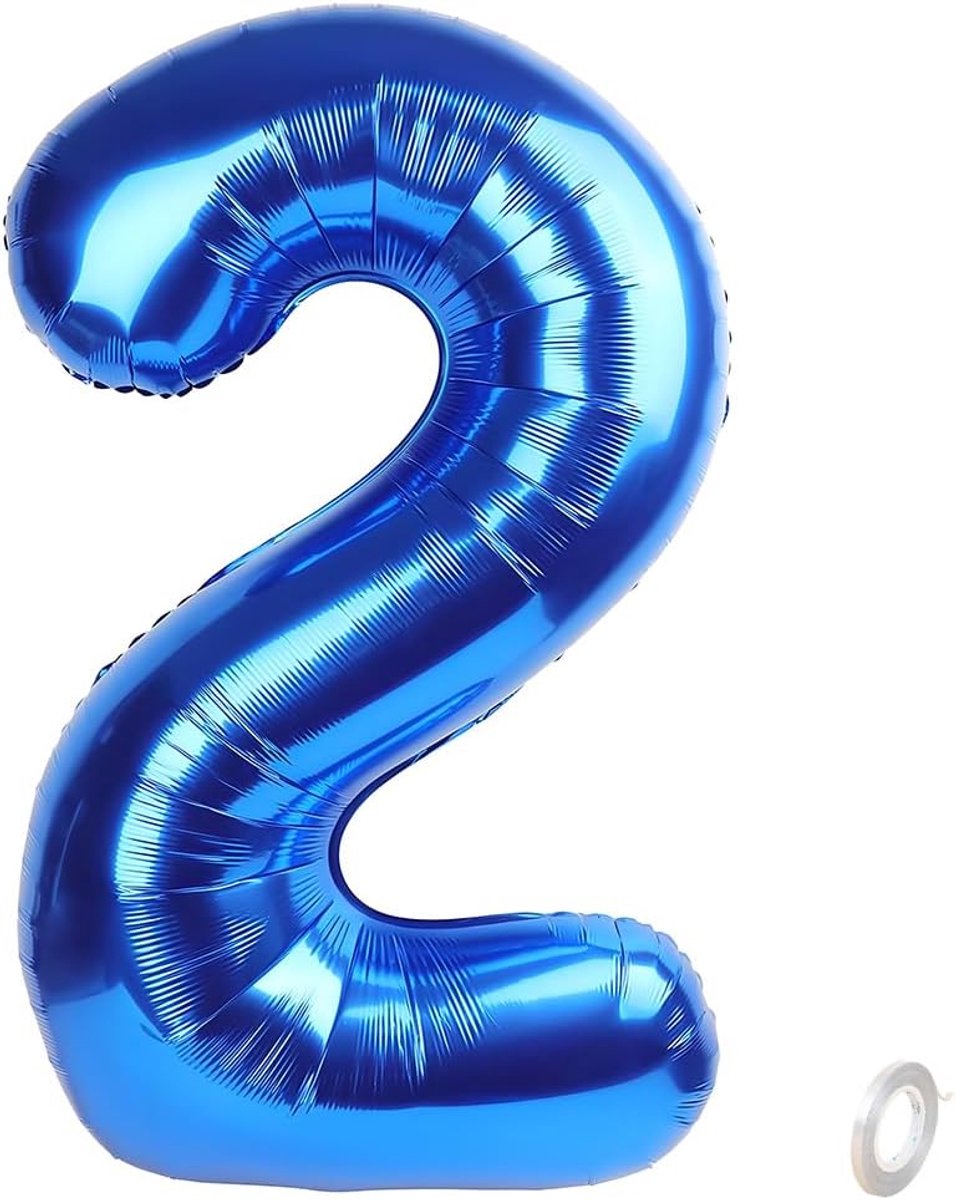 folieballon van 101 cm, blauw, cijfer 2, opblaasbare helium, groot nummer 0-9, 10-100 (101 cm), decoratie van folie voor verjaardagsfeest en bruiloft