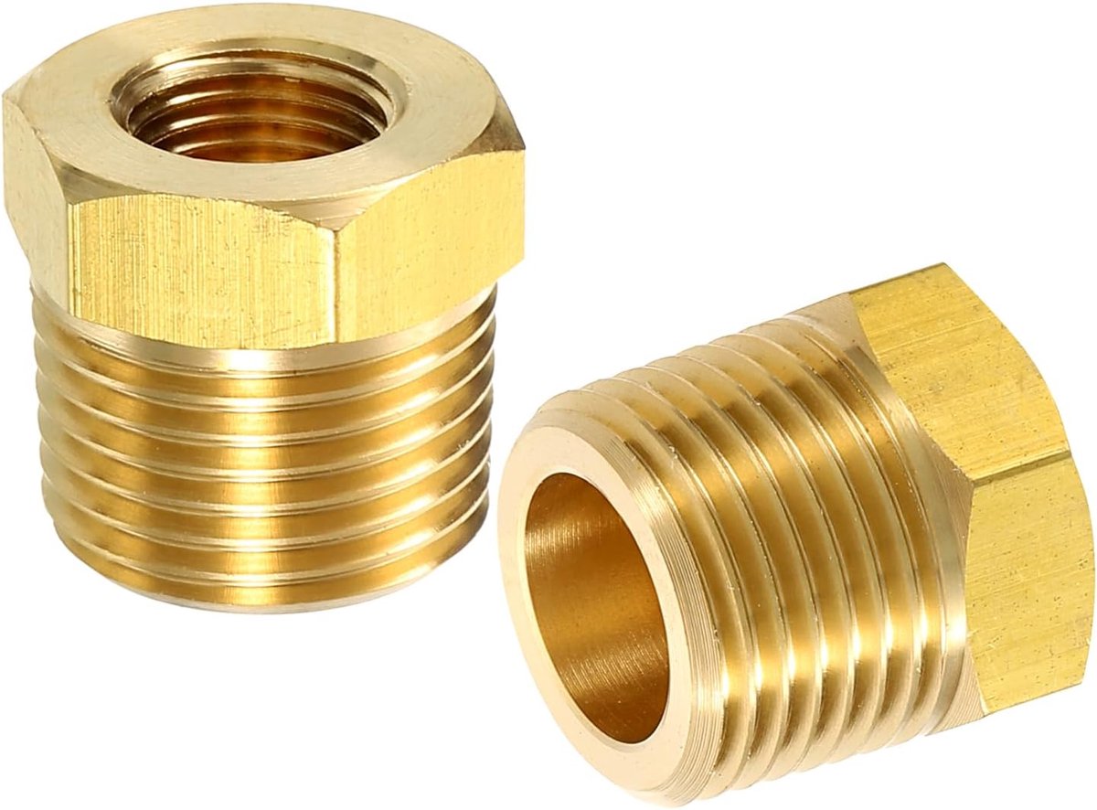 2 stuks 3/8 NPT mannelijk x 1/8 NPT vrouwelijk messing verloopstuk zeskantmof schroefdraad pijpschroefverbinding, messing schroefdraad adapter voor water, gas, oliepijpleidingen systemen