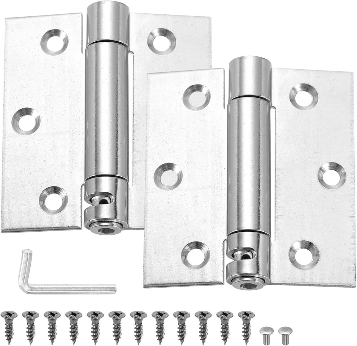 3 inch veerbelaste deurscharnier, 2 stuks roestvrij staal Heavy Duty zelfsluitende kleine deurscharnieren met schroeven sleutel voor kastdeur, zilver
