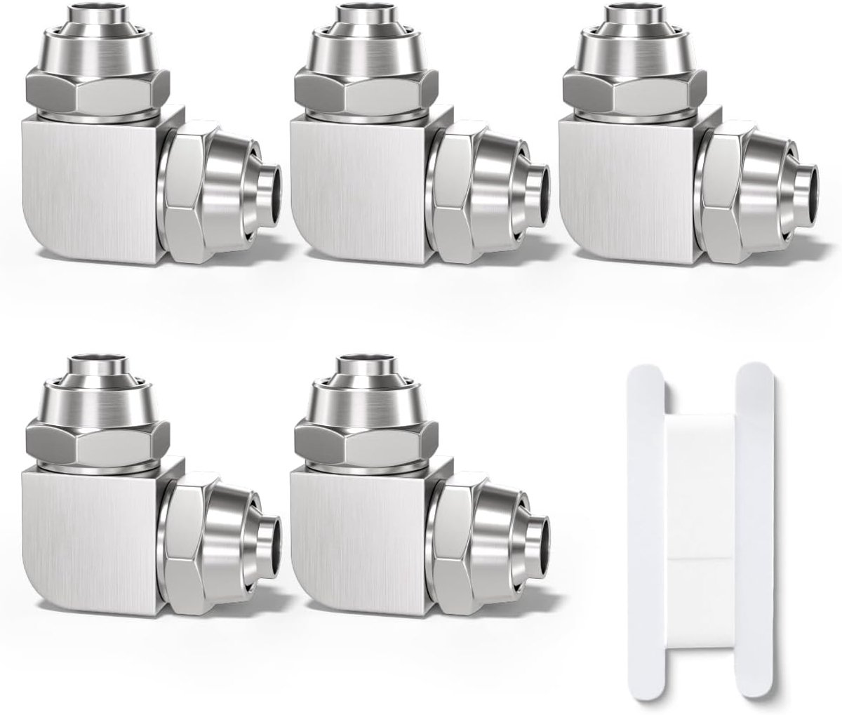 5 stuks 8mm 90 graden elleboog duw om verbinding te maken Lock moer buis pneumatische fitting, 2 Way vernikkeld messing snelle KPV luchtleiding adapter